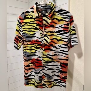 Ed Hardy • Multicolor Tiger Stripe Camp Shirt • Size S